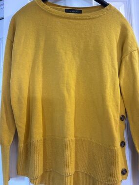 Tahari Women's Yellow Side-Button Crewneck Sweater